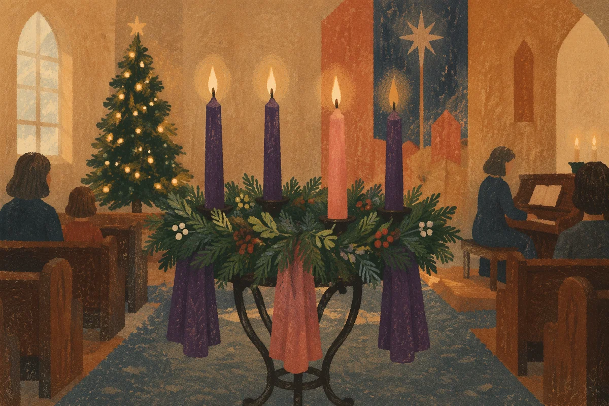 Advent Wreath Candles in Quiet Sanctuary
