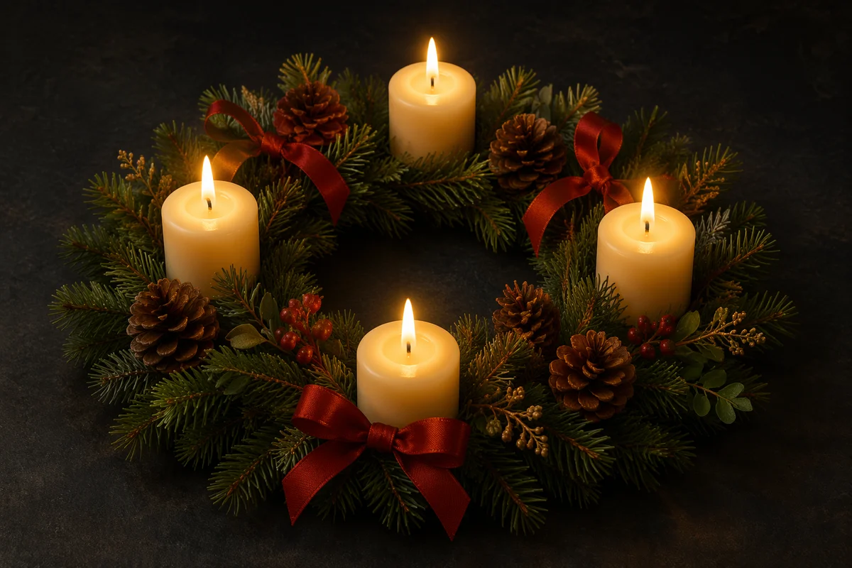 Four Lit Candles on Advent Wreath