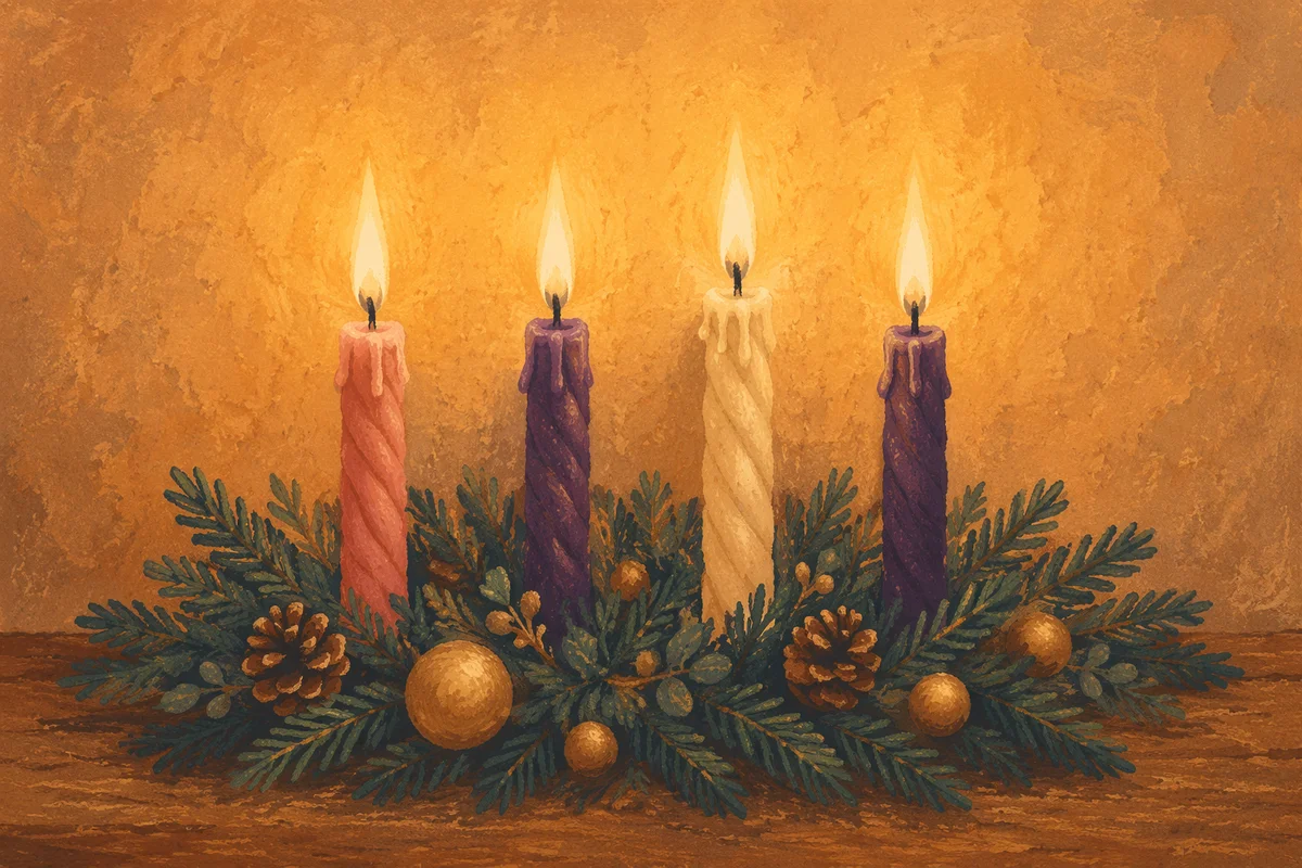 Four Lit Candles on Advent Wreath