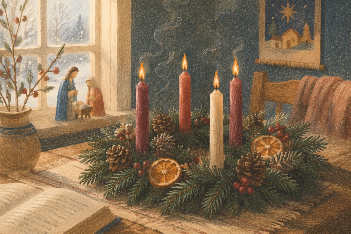 Advent Wreath with Four Lit Candles