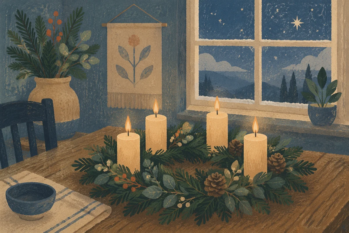 Advent Wreath with Four Glowing Candles