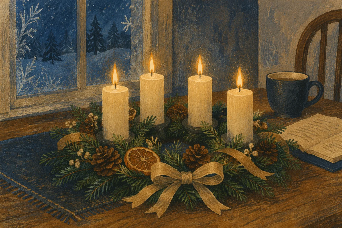 Advent Wreath with Four Lit Candles
