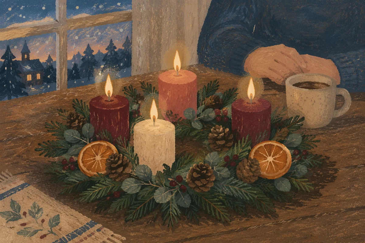 Four Lit Advent Candles at Winter Twilight