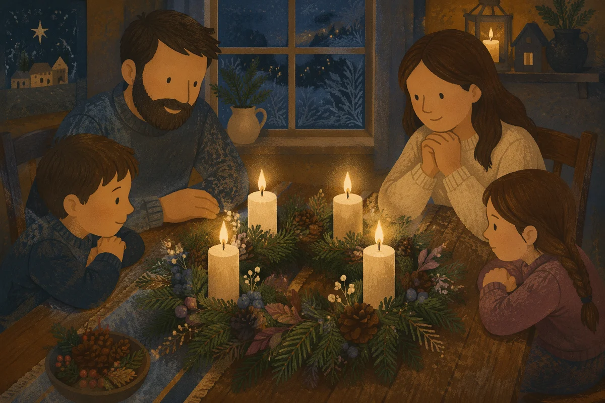 Advent Wreath with Four Candles at Dusk