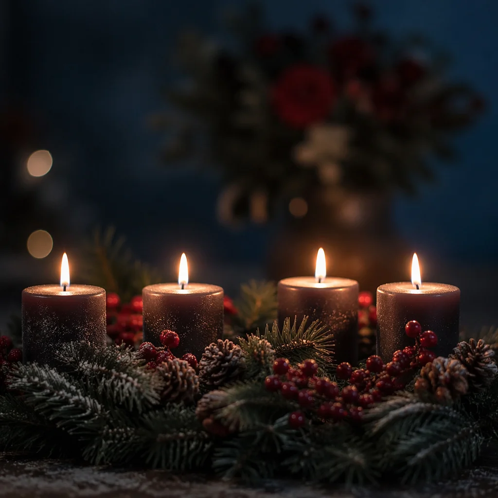 Advent Wreath with Four Lit Candles
