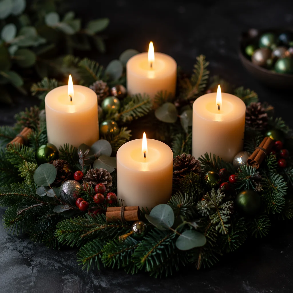 Advent Wreath With Four Lit Candles