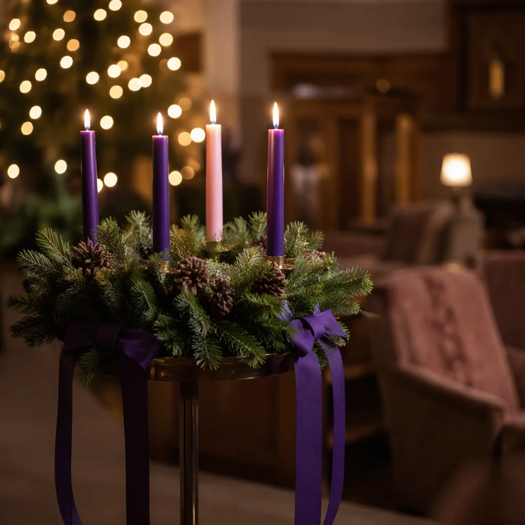 Lit Advent Wreath in Cozy Gathering Space