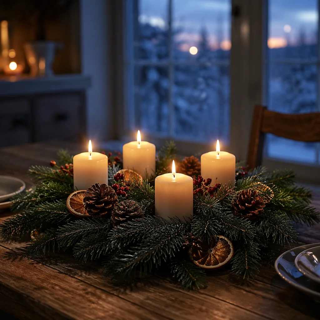 Advent Wreath with Four Lit Candles