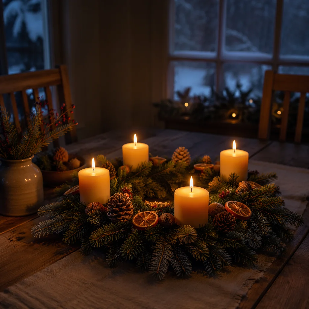 Advent Wreath with Four Lit Candles