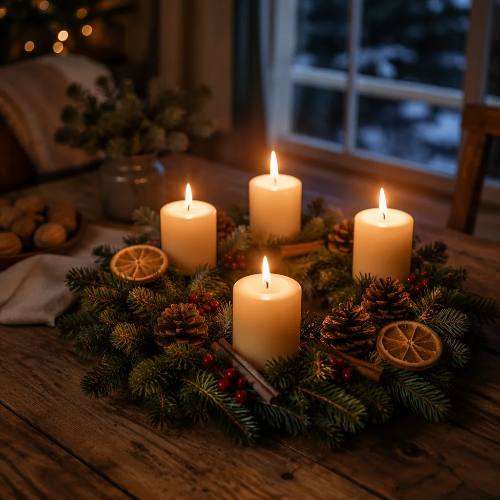 Advent Wreath with Four Lit Candles