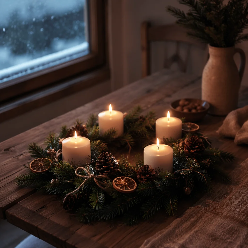 Advent Wreath with Four Lit Candles