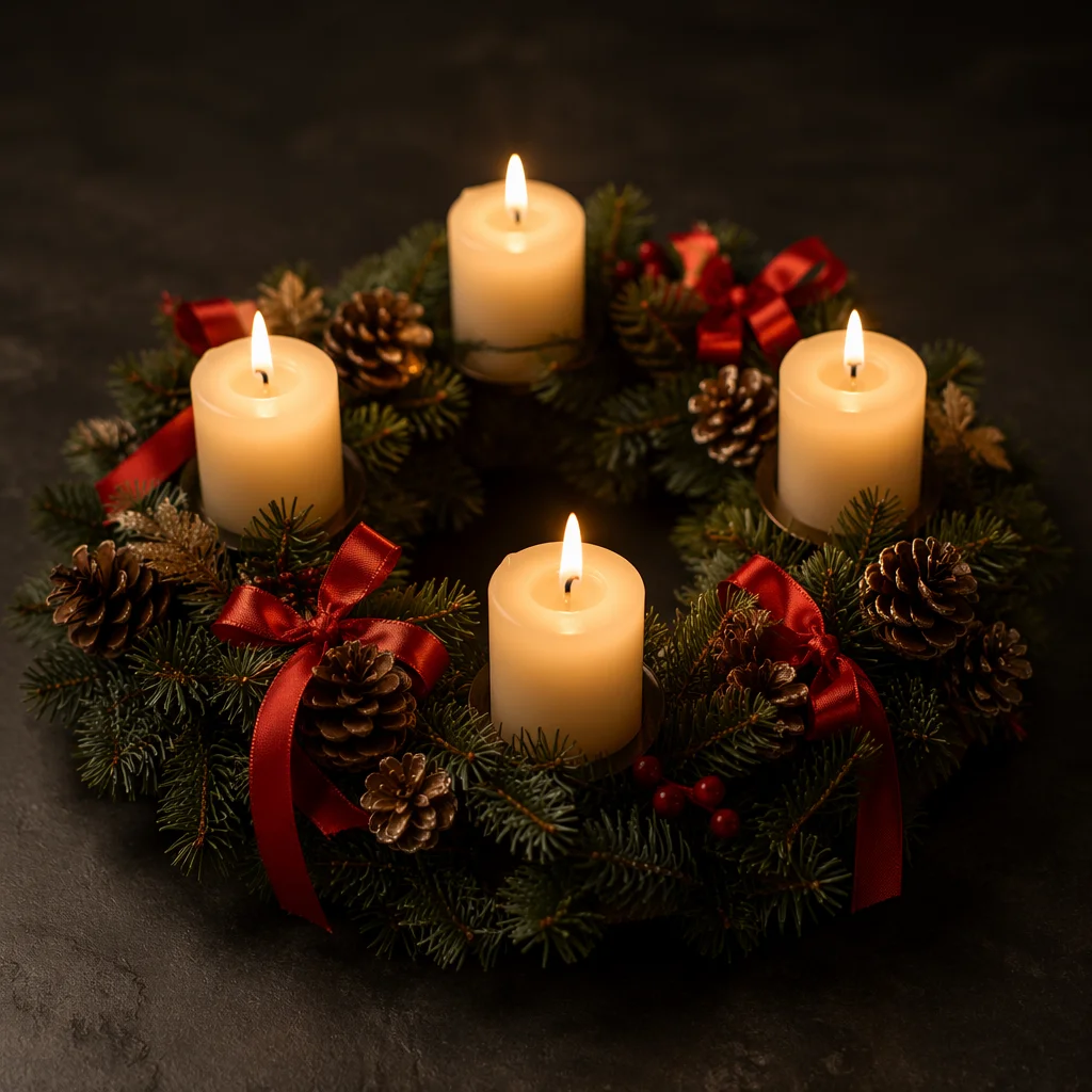 Advent Wreath with Four Lit Candles