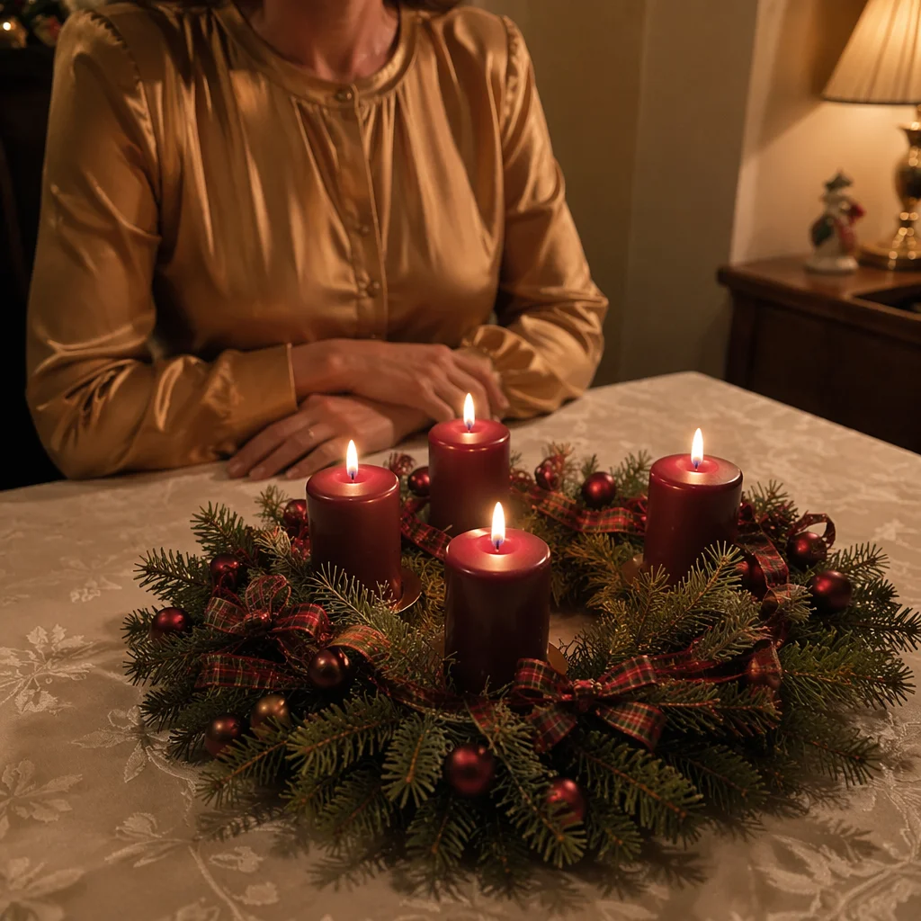 Lit Advent Wreath in Cozy Home