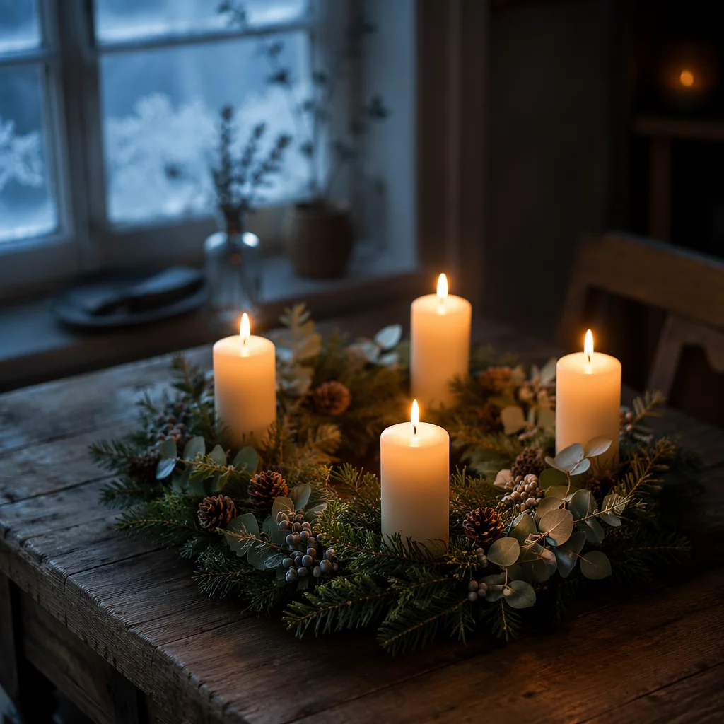 Advent Wreath With Four Candles Lit