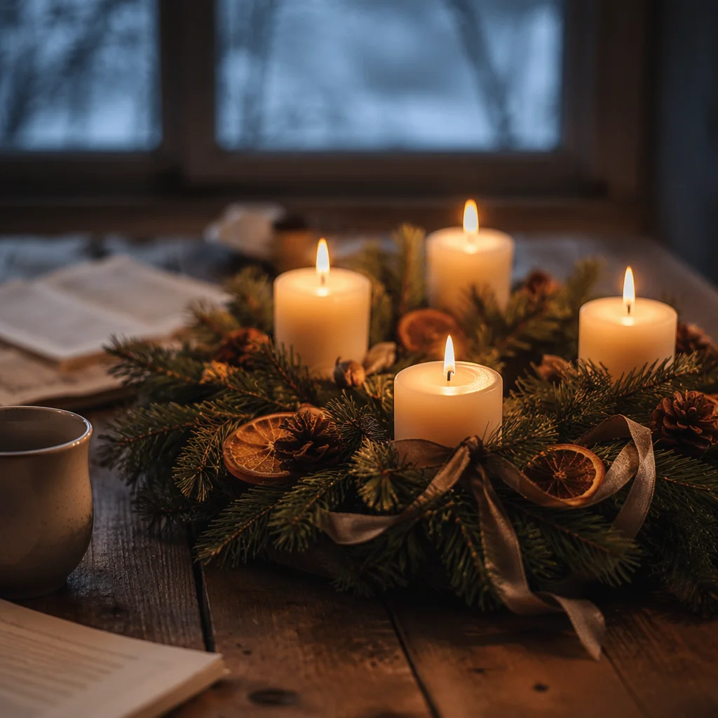 Advent Wreath with Four Lit Candles