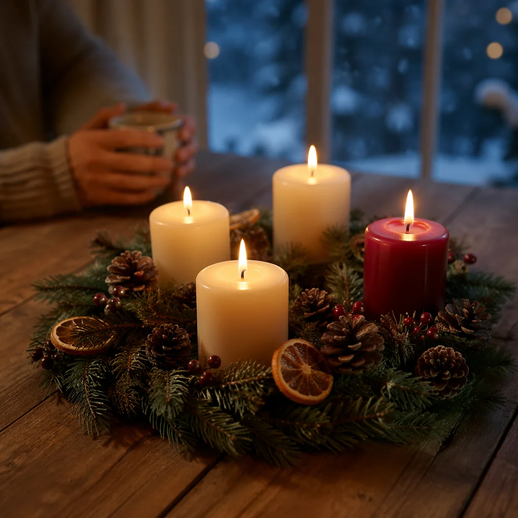 Advent Wreath With Four Lit Candles