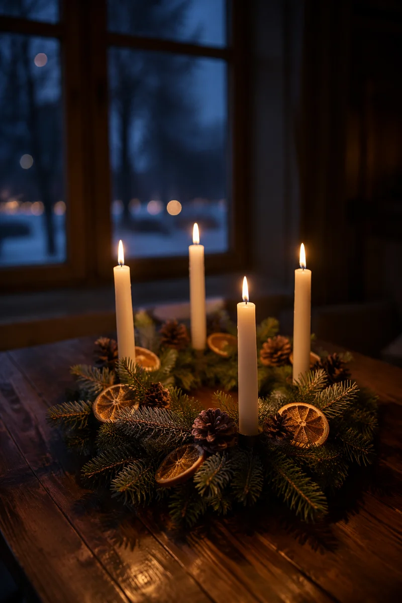 Advent Wreath With Four Lit Candles