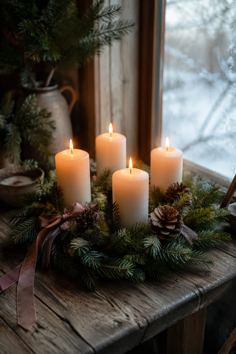Four Lit Candles on Advent Wreath