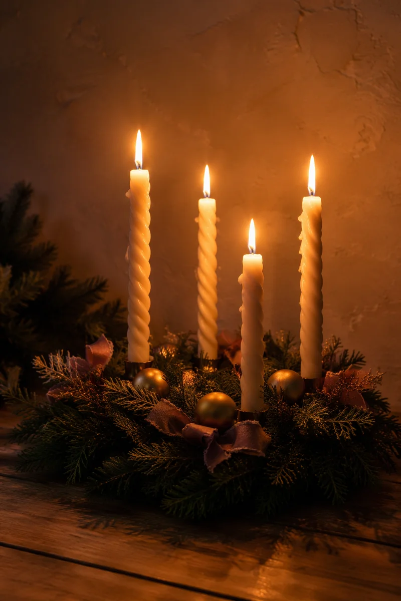 Advent Wreath with Four Lit Candles