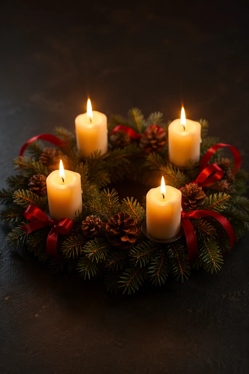 Advent Wreath with Four Lit Candles