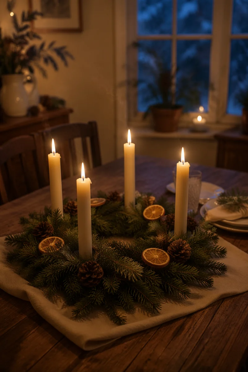 Advent Wreath With Four Lit Candles