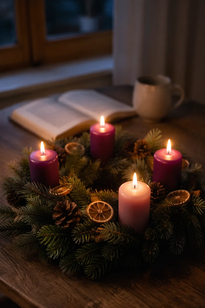 Advent Wreath With Four Lit Candles