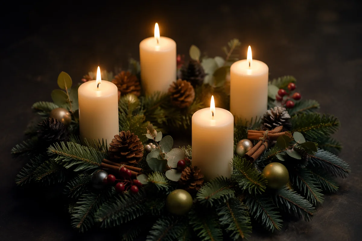 Advent Wreath With Four Lit Candles