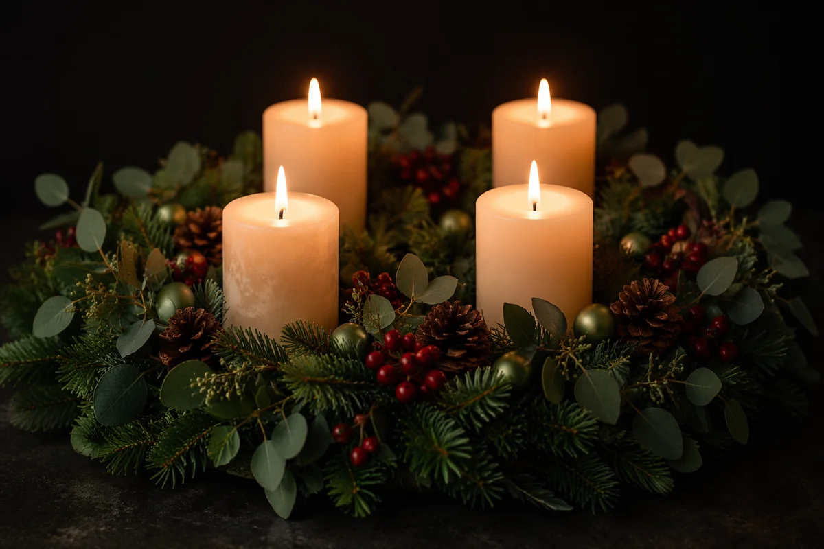 Four Lit Candles on Advent Wreath