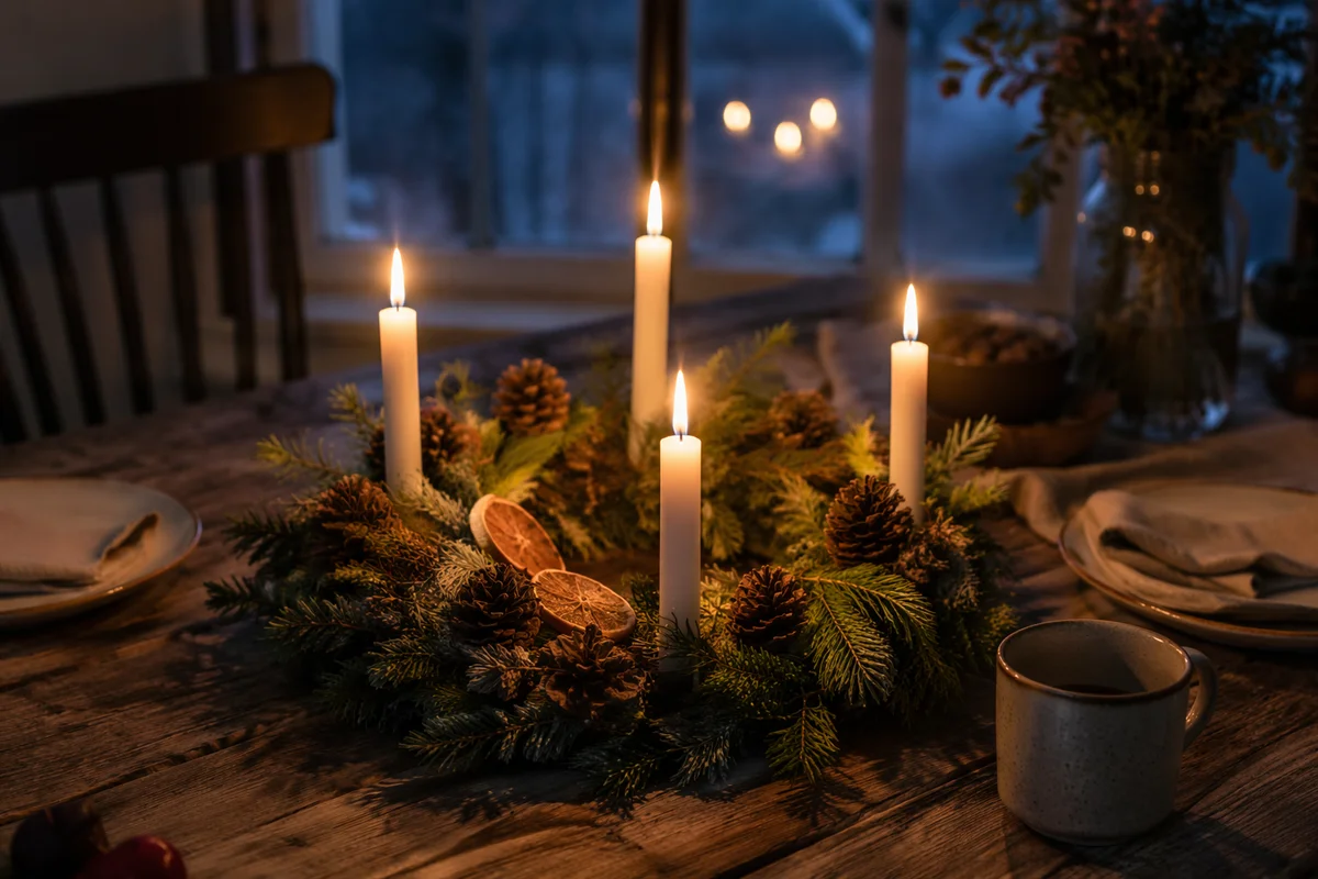Advent Wreath Candles at Winter Dusk
