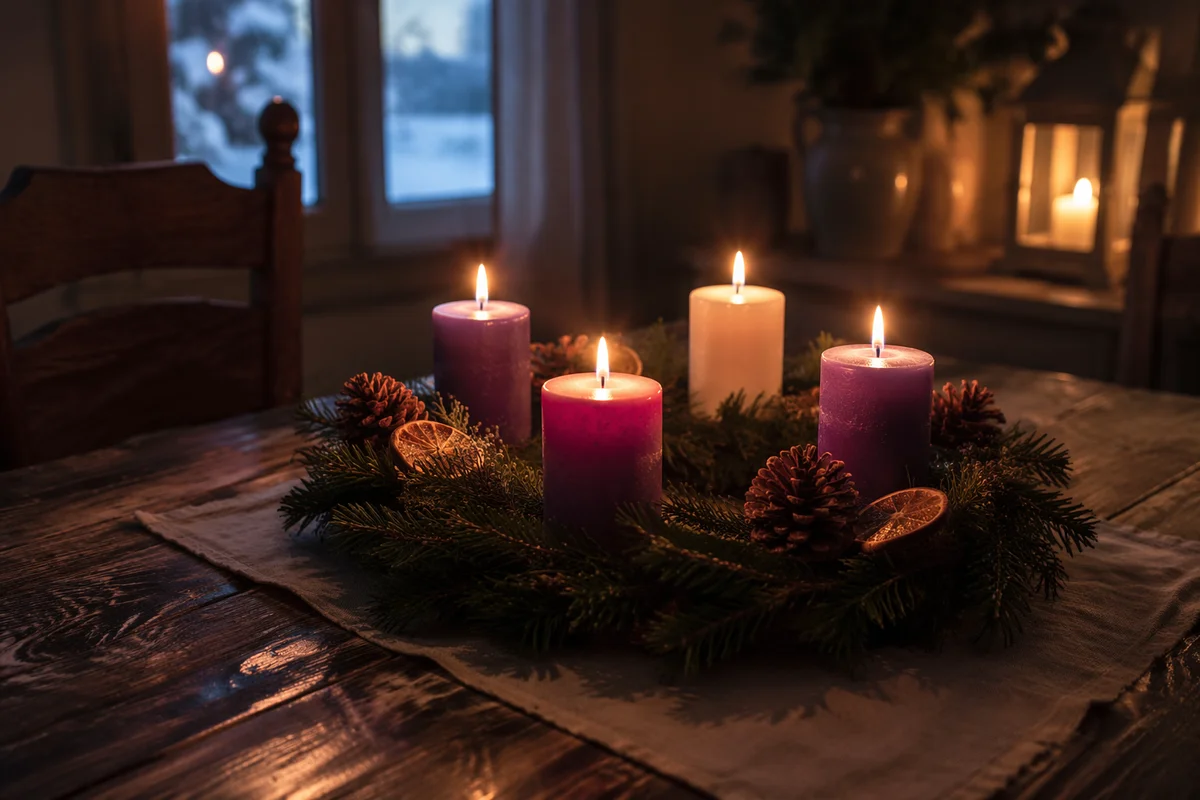 Four Lit Candles on Advent Wreath