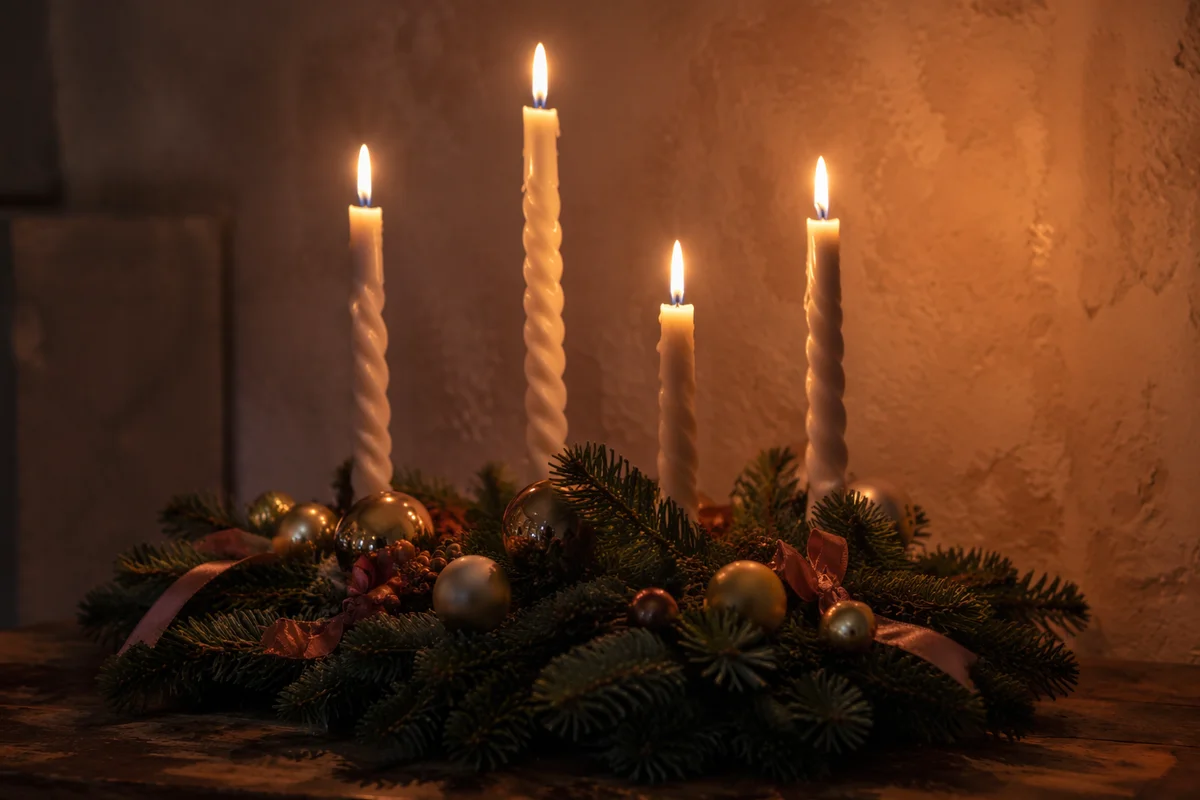 Advent Wreath with Four Lit Candles