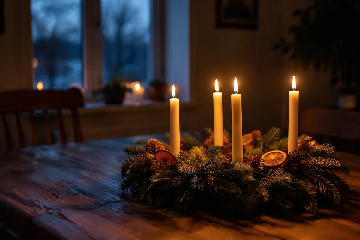 Advent Wreath With Four Lit Candles