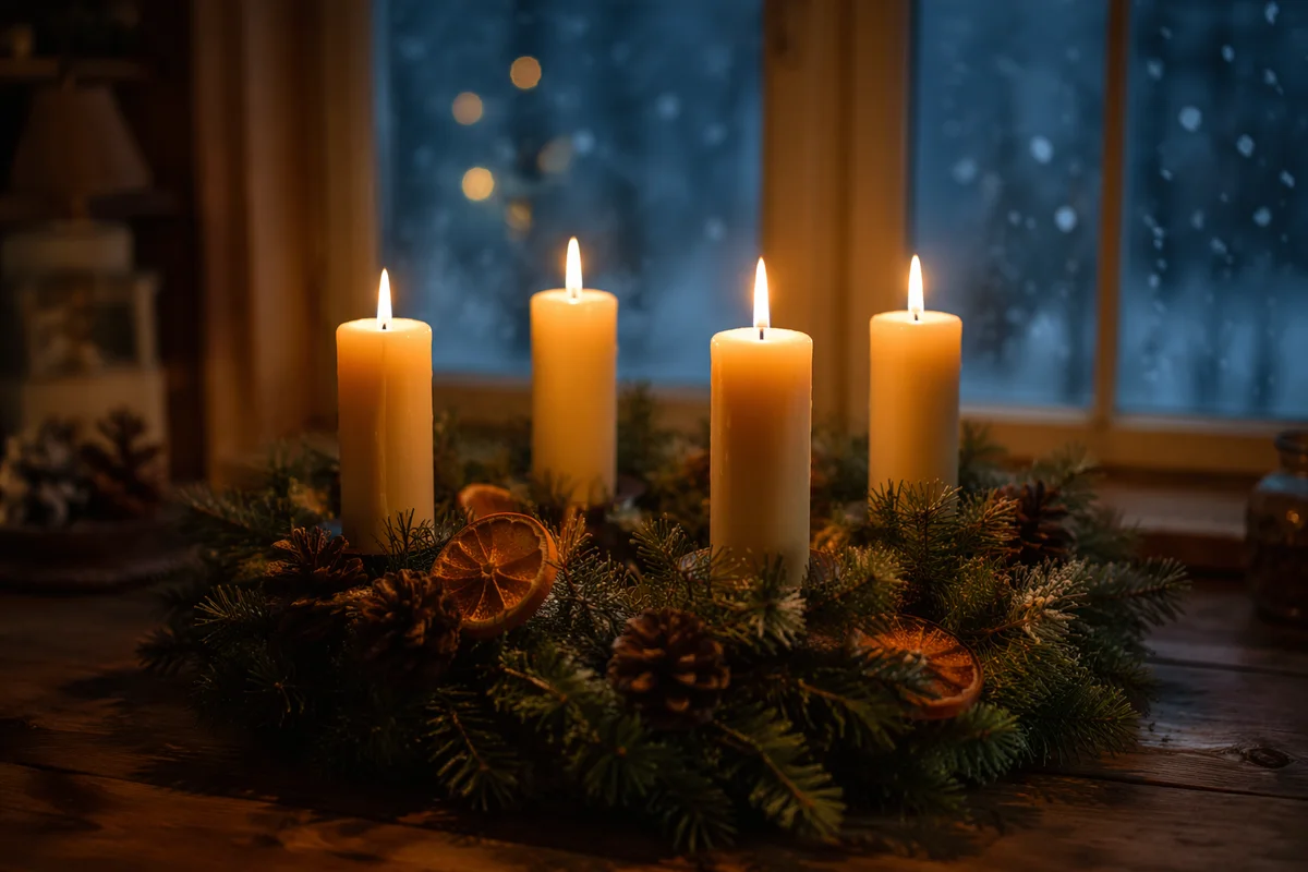 Advent Wreath with Four Lit Candles