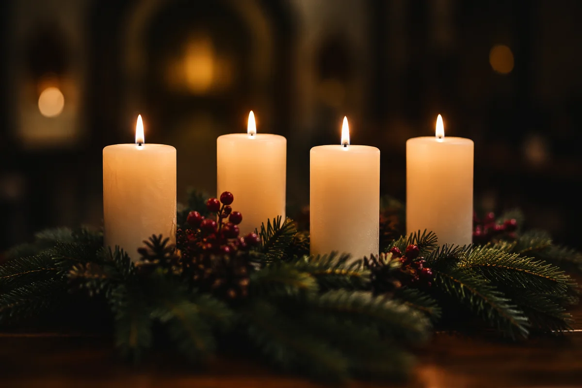 Four Lit Candles on Advent Wreath