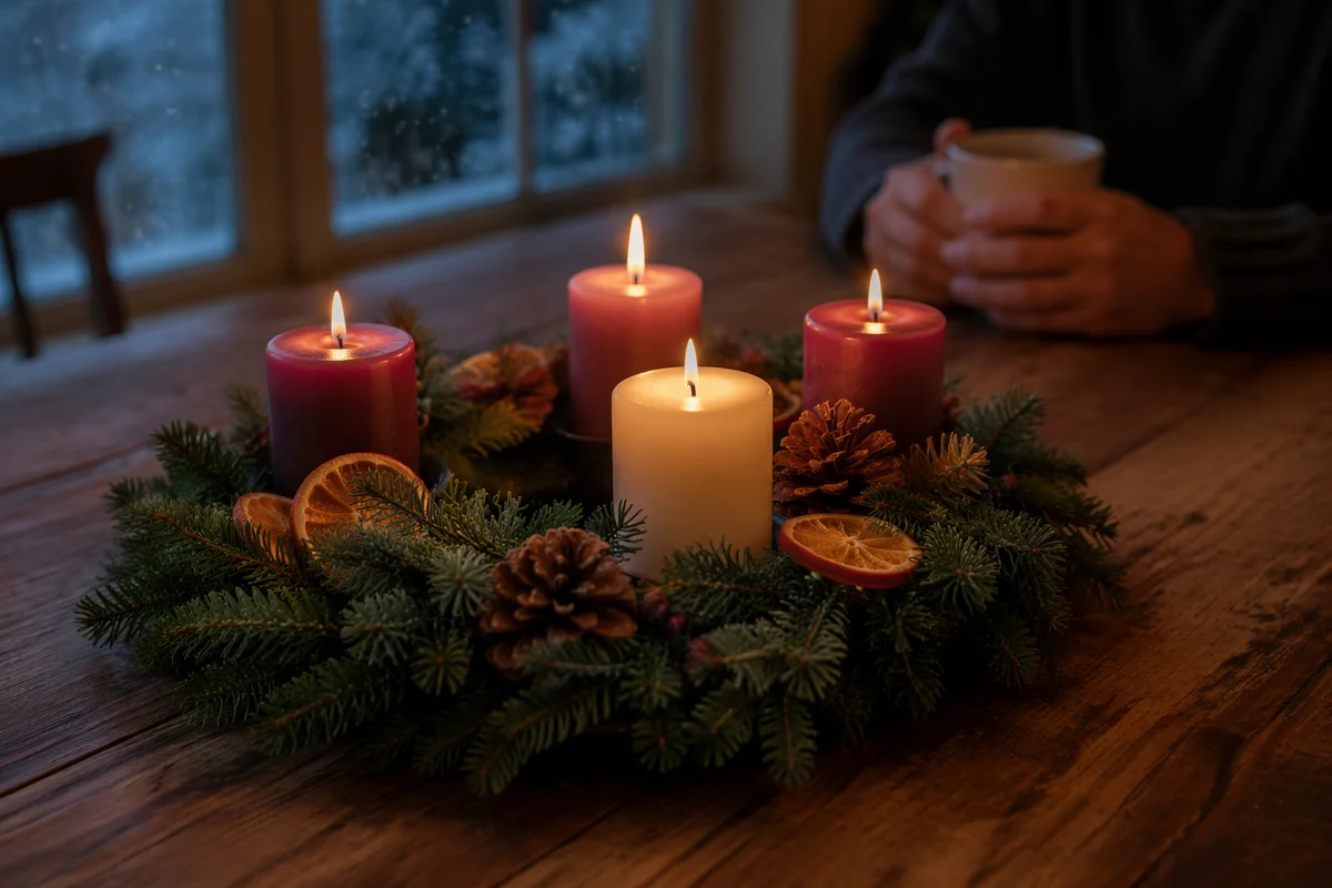 Advent Wreath With Four Candles Lit