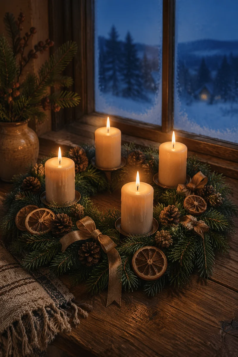 Advent Wreath with Four Lit Candles