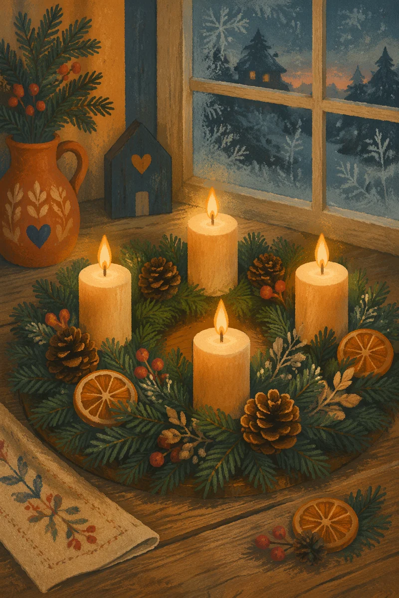 Advent Wreath with Four Lit Candles