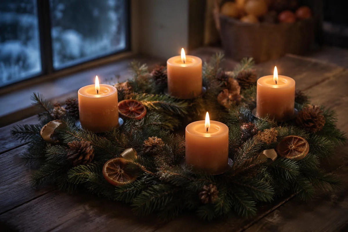 Advent Wreath with Four Lit Candles
