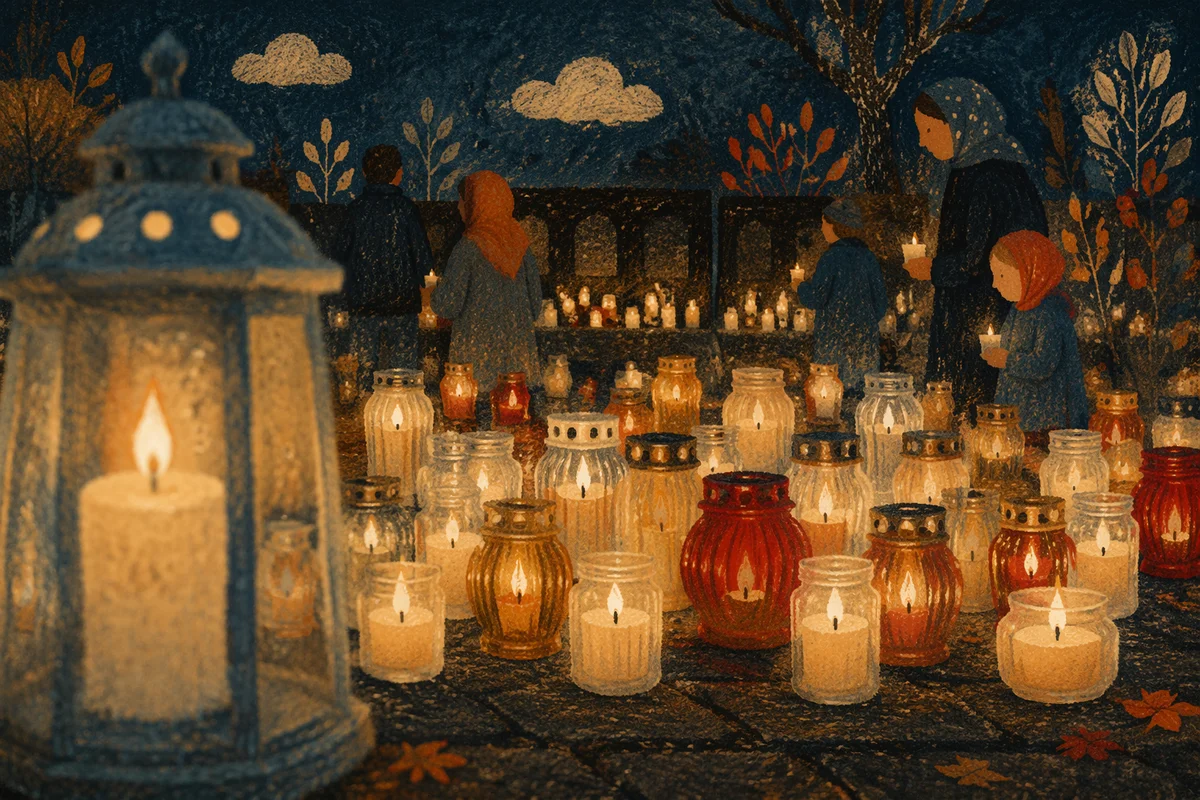 All Saints Day Candle Memorial at Night
