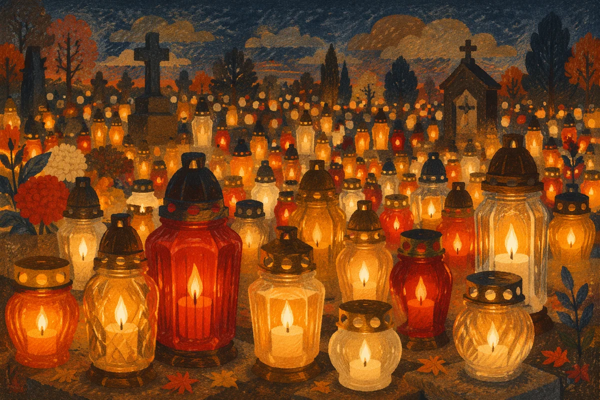 All Saints Day Memorial Candles at Dusk