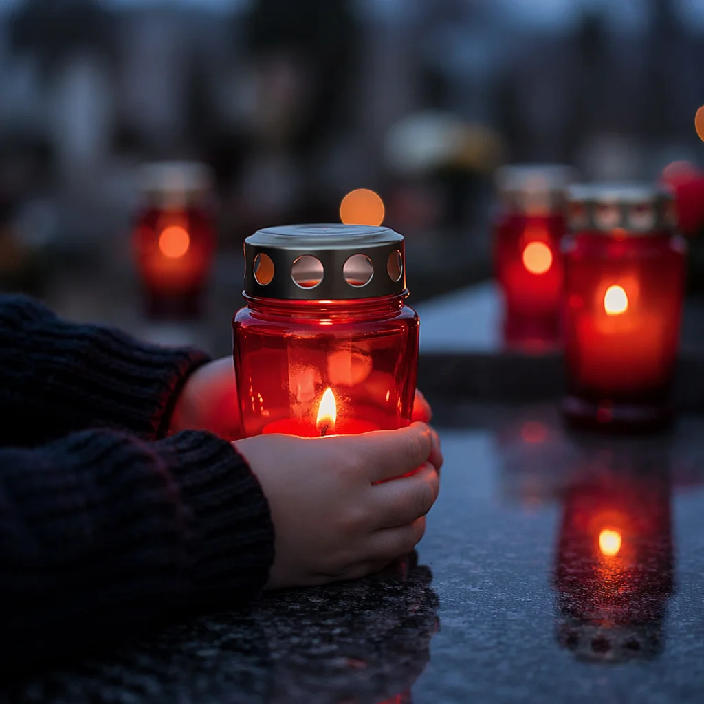 All Saints Day Memorial Candle at Dusk