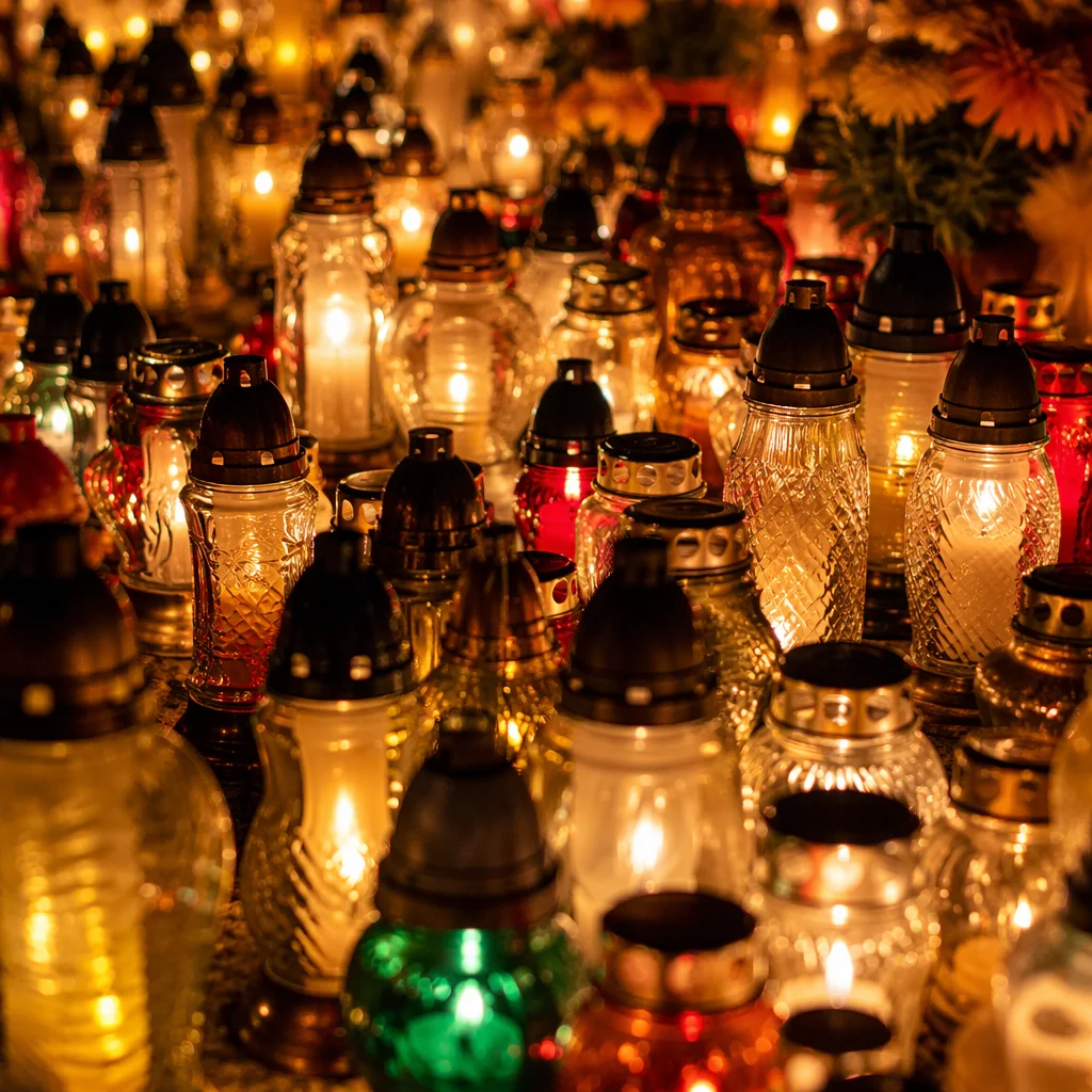 All Saints Day Memorial Candles at Night