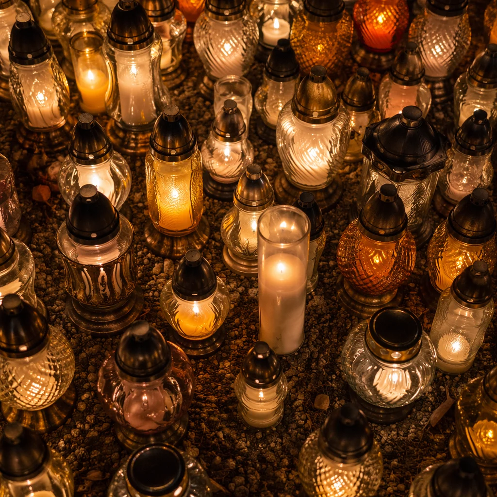 All Saints Day Memorial Candles at Night