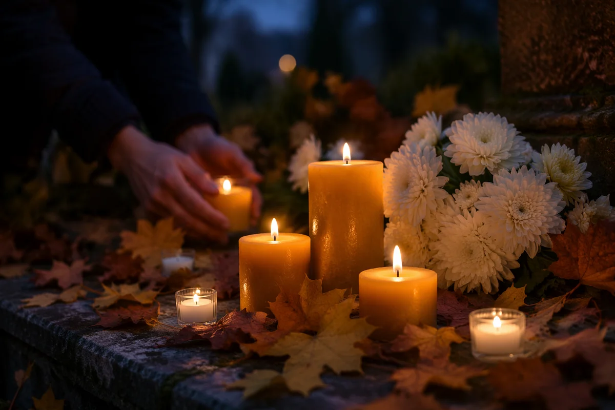 All Saints Day Candle Memorial in Autumn