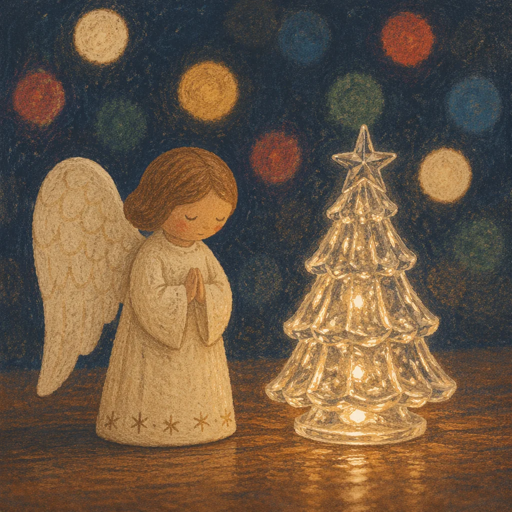 Ivory Angel Ornament With Glowing Christmas Tree