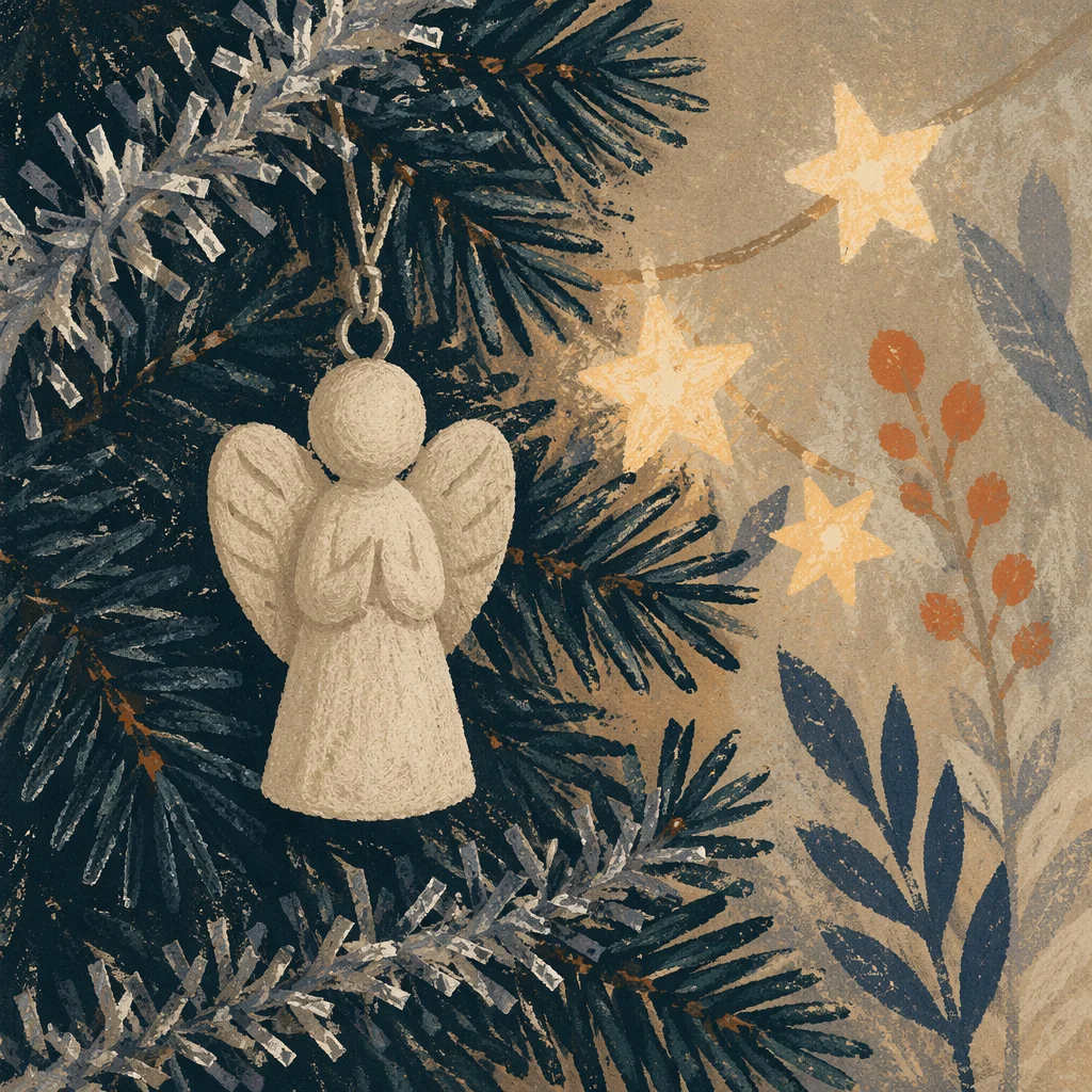 Ivory Angel Ornament on Christmas Evergreen