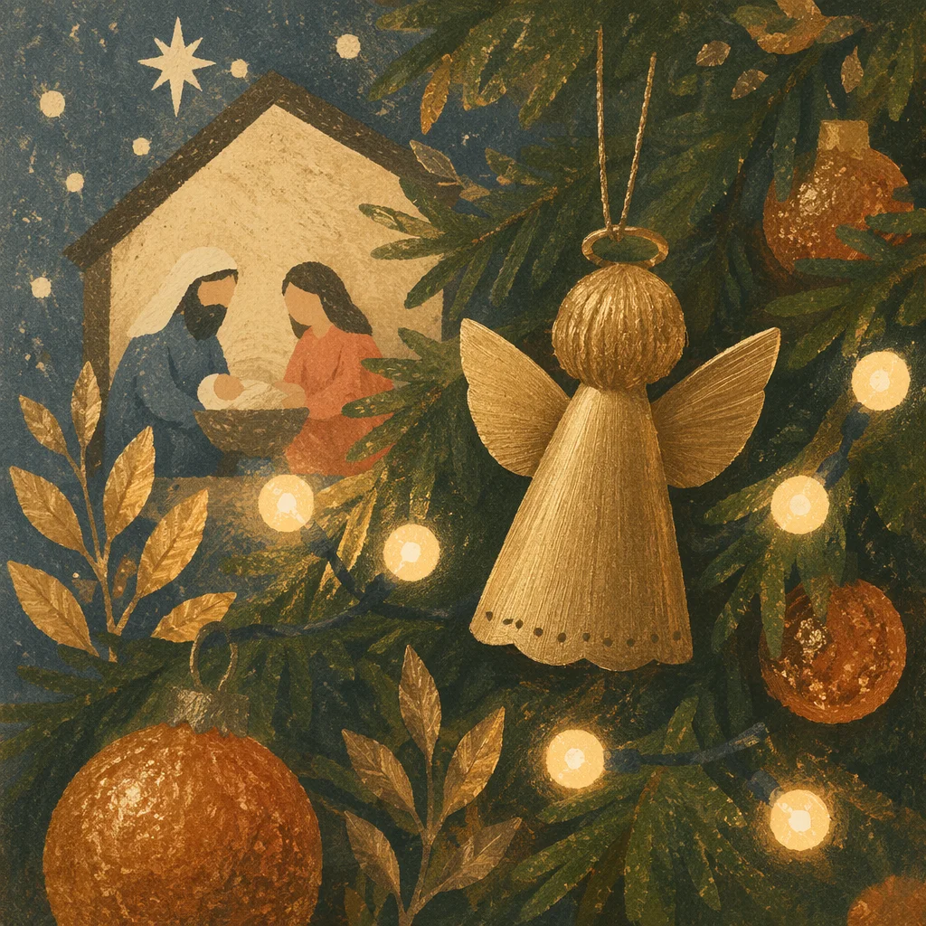 Golden Angel Ornament on Christmas Tree