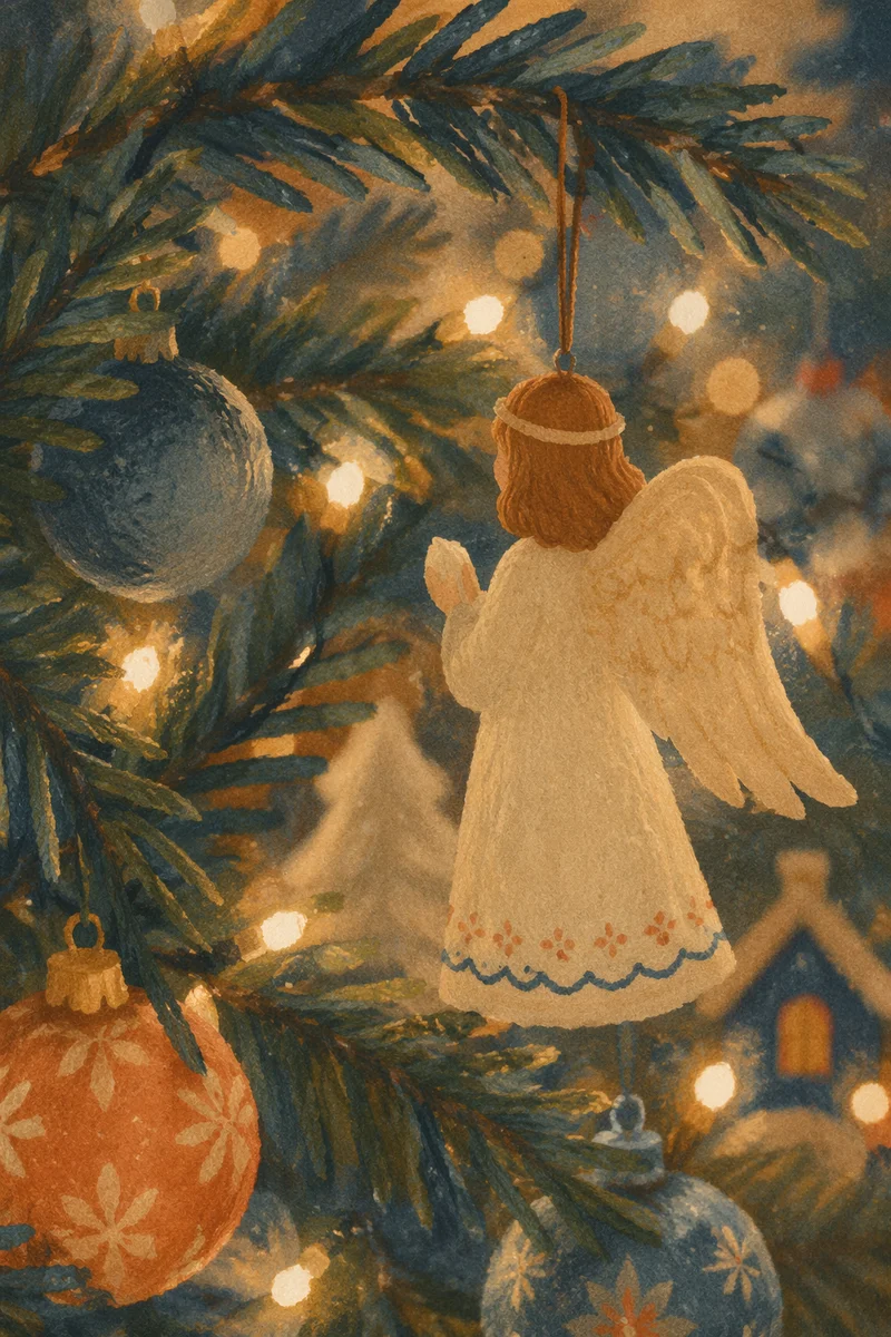Angel Ornament on Cozy Christmas Tree