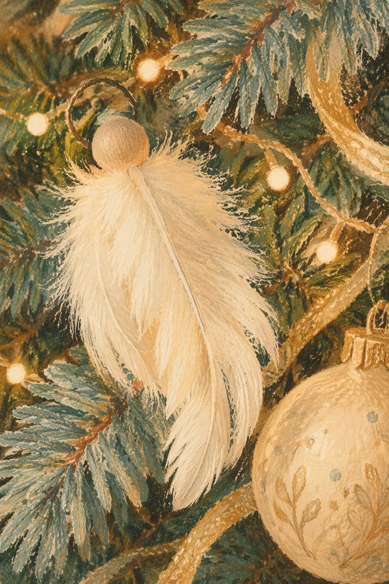 Angel Feather Ornament in Christmas Tree