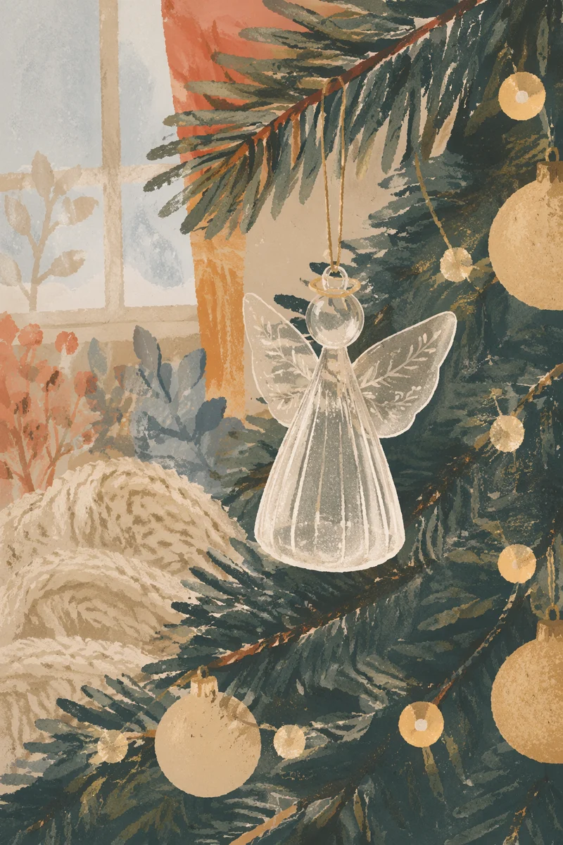 Glass Angel Ornament in Soft Christmas Light